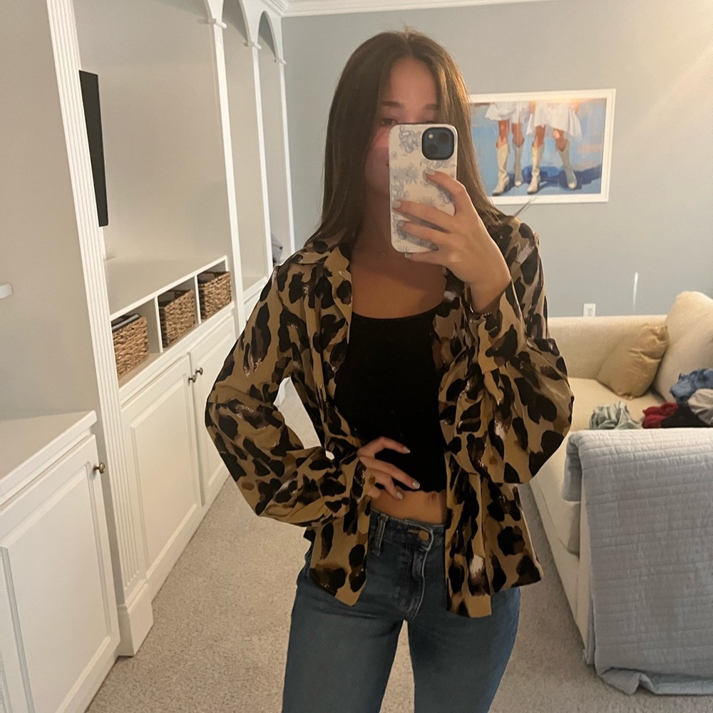 Leopard Print Button Up Shirt With Fun Sleeves - image 2